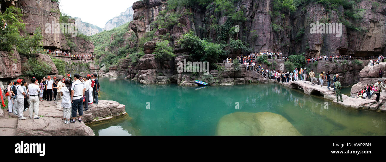 Throngs of people visiting the park and gorge at Jiaozou, Henan, China, Asia Stock Photo
