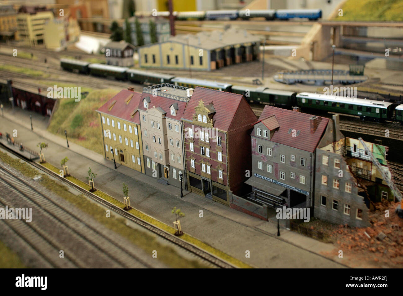 Model railway plant with courses and buildings. Dresden, Saxony, Germany Stock Photo
