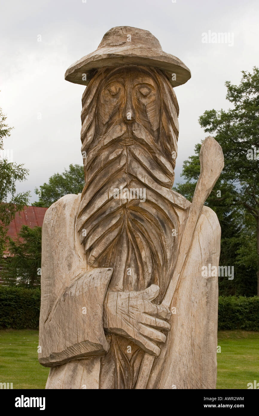 Wooden statue of Ruebezahl, Harrachov, Czech Republic Stock Photo