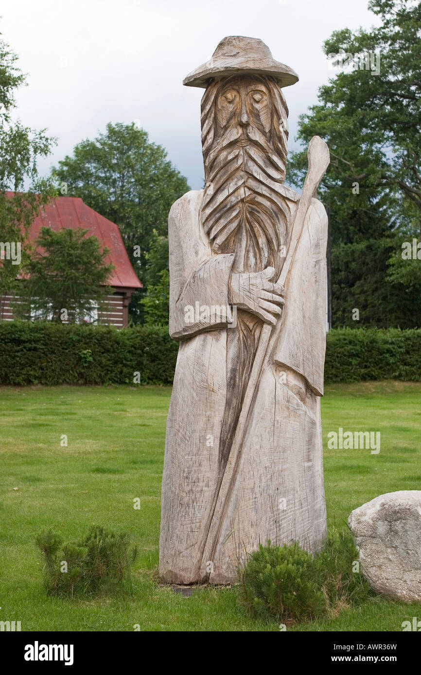 Wooden statue of Ruebezahl, Harravov, Czech Republic Stock Photo