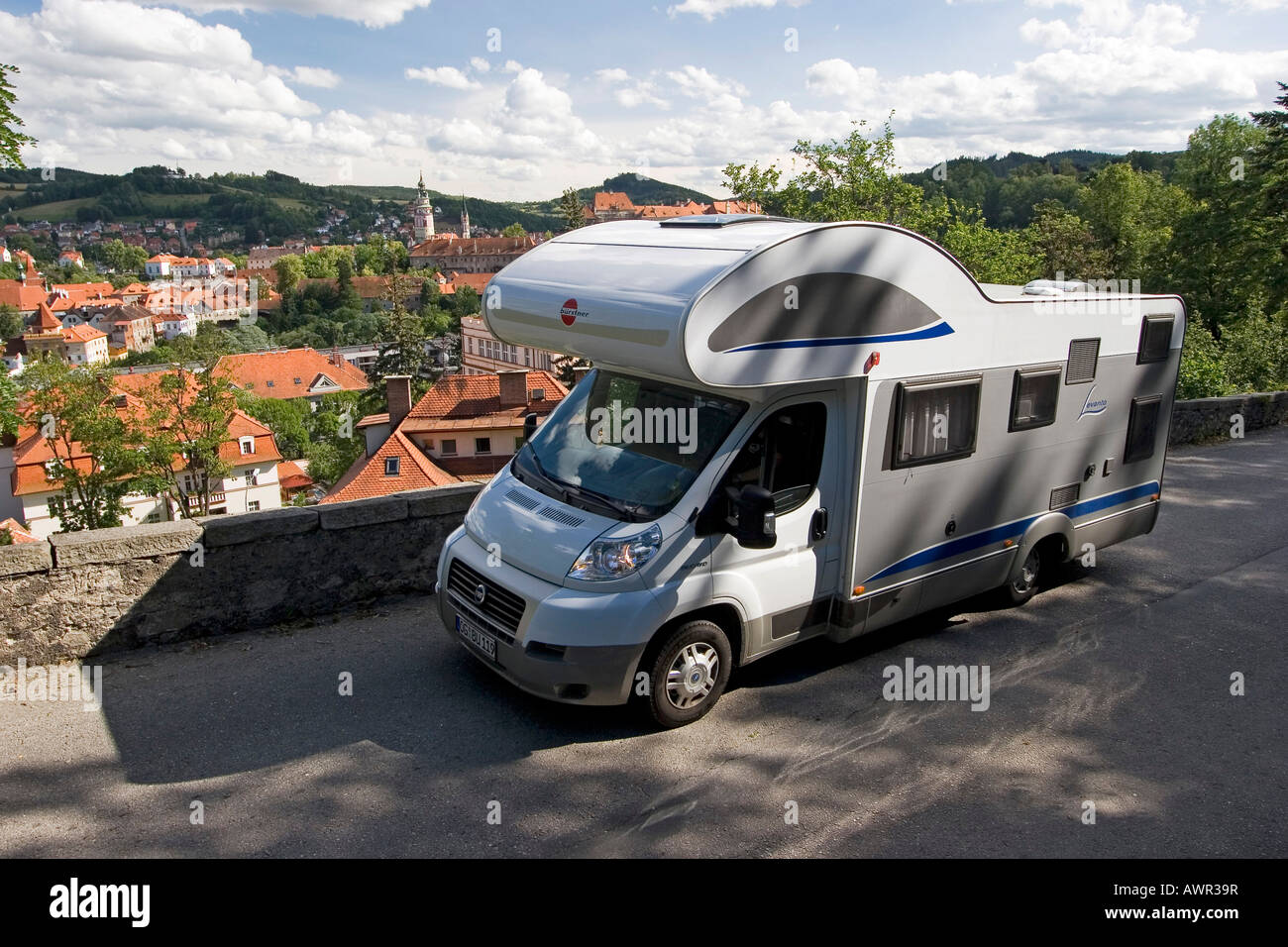 Campmobile on the street, Cesky Krumlov, Czech Republic, Europe Stock Photo
