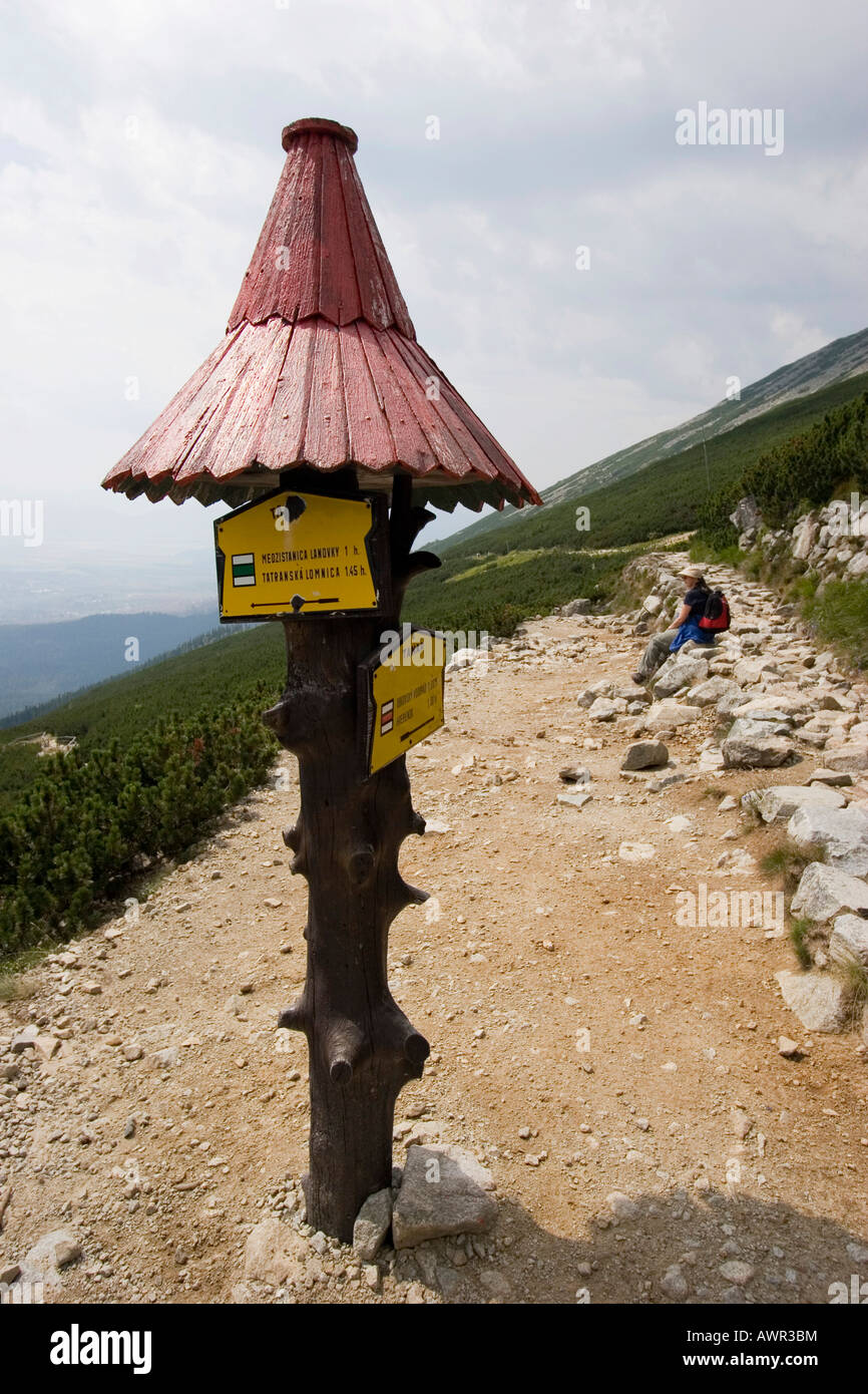 Signpost for hikers, Slovakia Stock Photo
