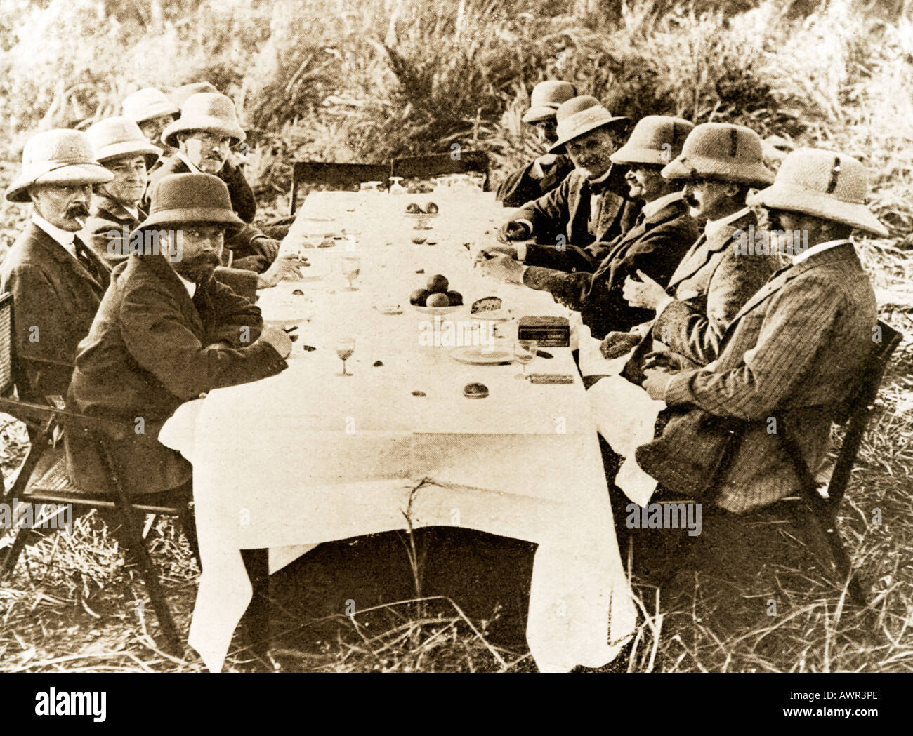 George V in India 1911 photo of the English King at lunch during a tiger hunt in Nepal in December Stock Photo