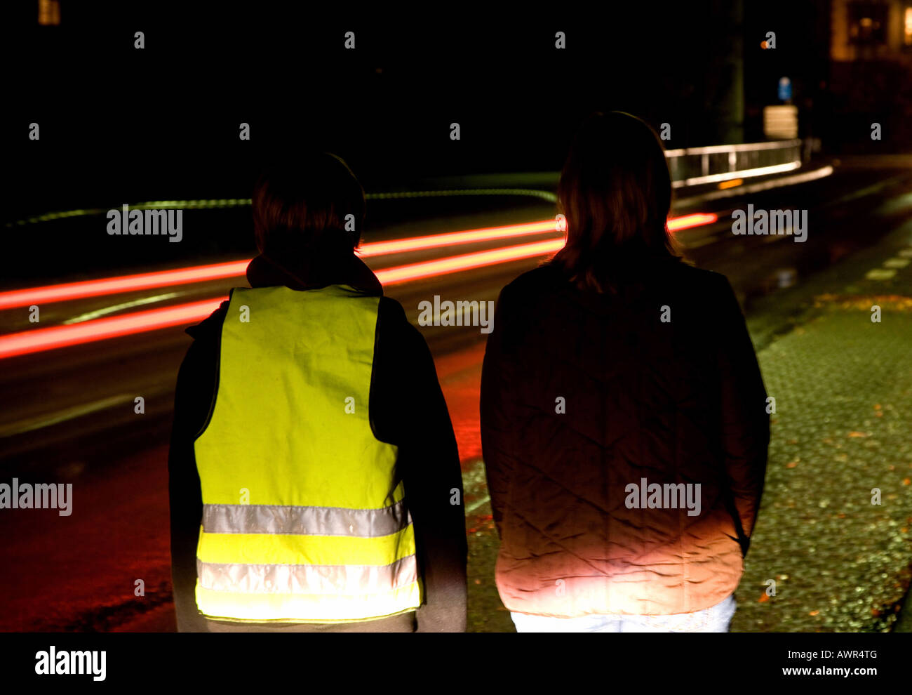 Safety jackets in the darkness Stock Photo