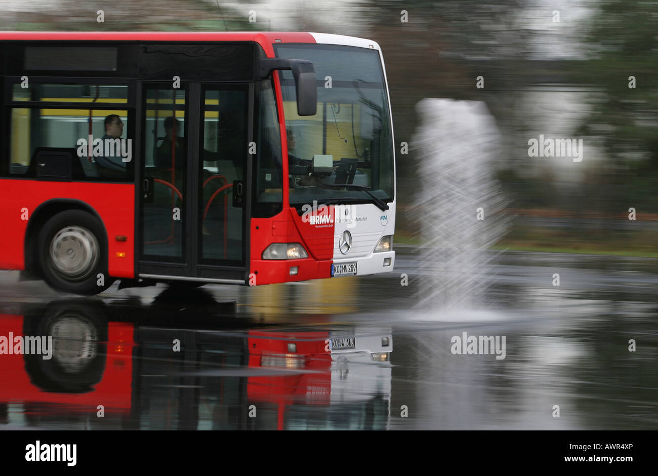 Busdrivers during a safety test on hydroplaning, Germany Stock Photo