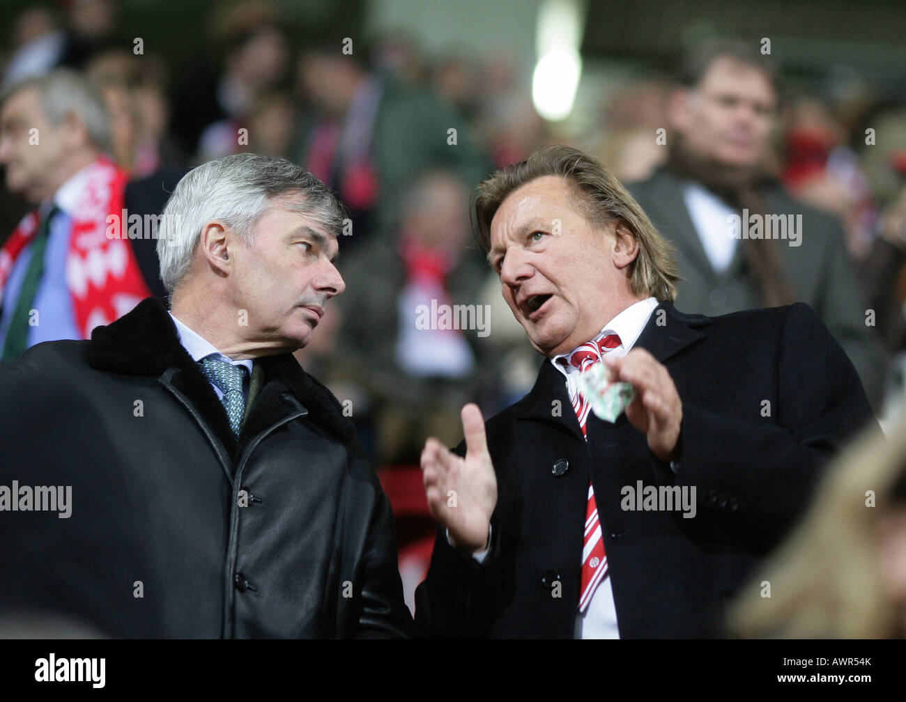 Michael Meier (left), manager of the german footballclub 1. FC Koeln, with Harald Strutz, manager of Mainz 05 (right) Stock Photo