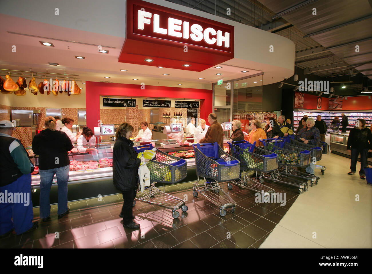 Butcher´shop in a super market Stock Photo