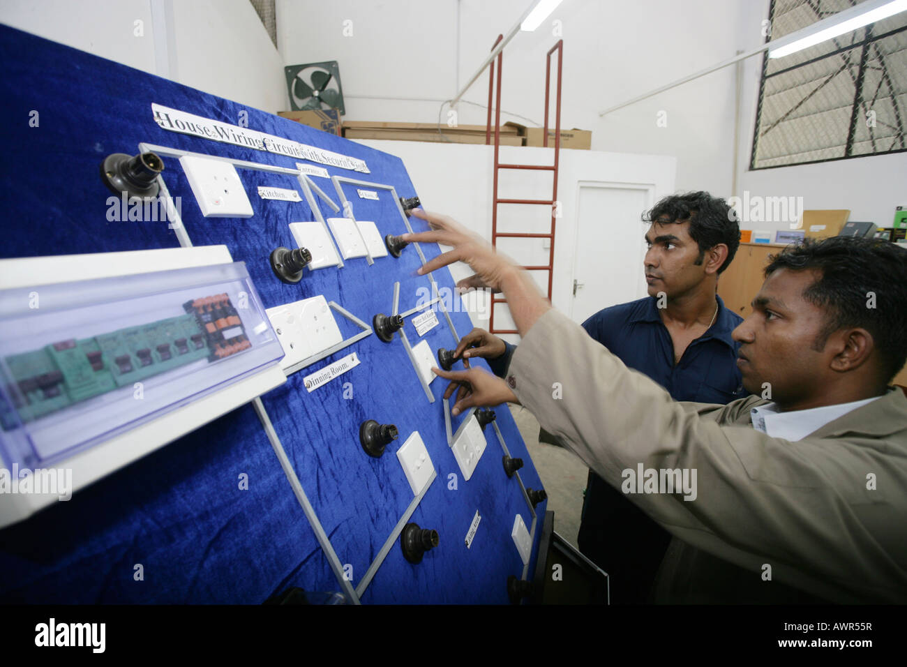 Job training for electrical installation on a switchboard at the job training center from the chamber of handicrafts Koblenz (H Stock Photo
