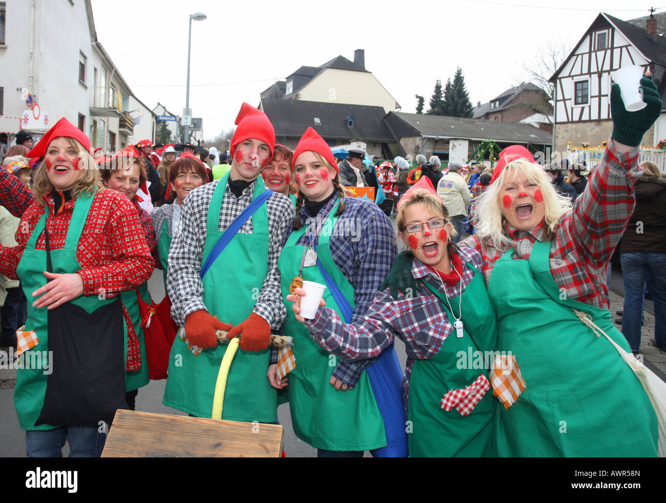Mardi Gras parade in Muelheim-Kaerlich, Rhineland-Palatinate, germany: garden gnomes Stock Photo