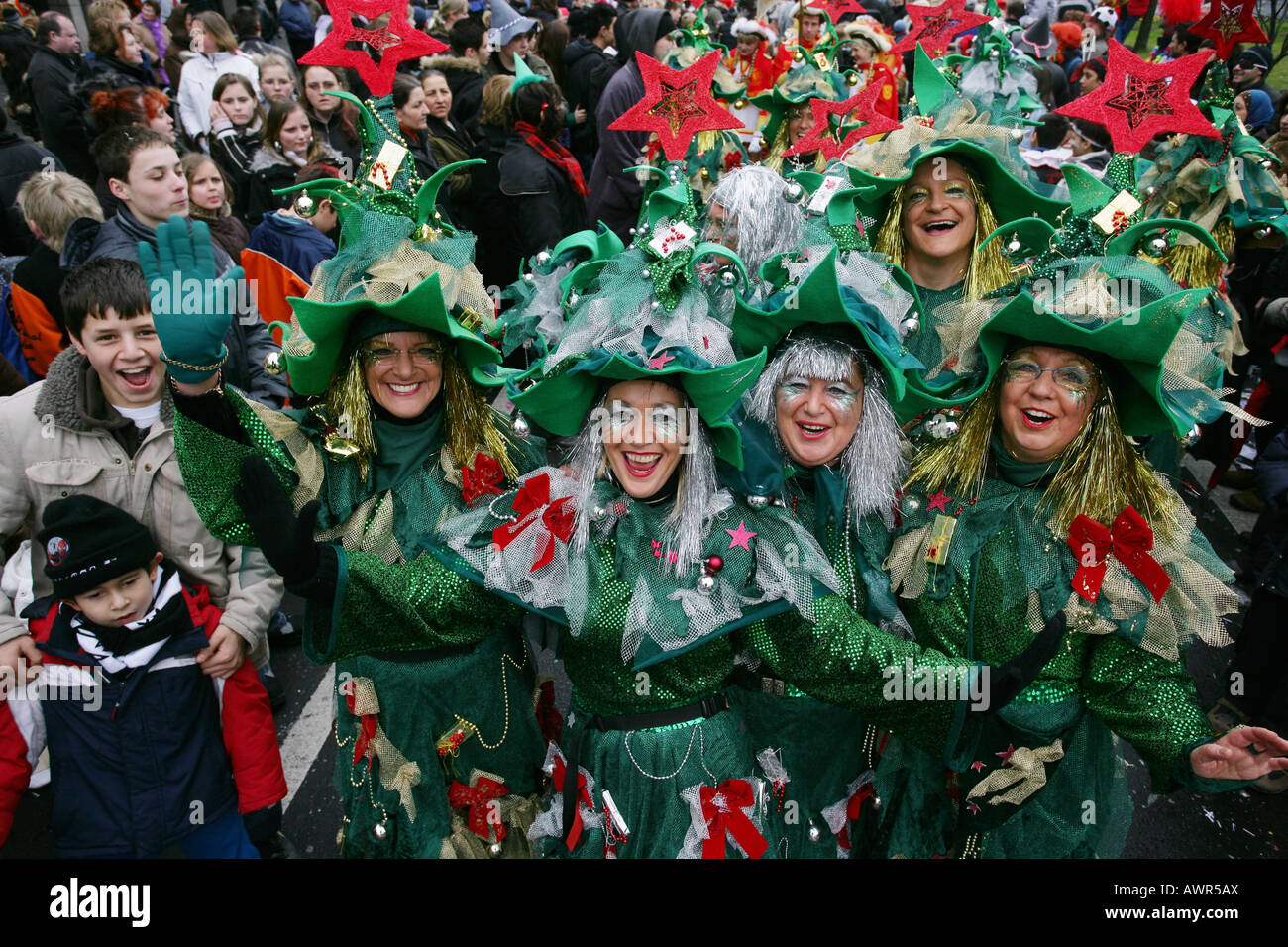 Mardi gras parade in Koblenz, Rhineland-Palatinate, Germany: christmastrees Stock Photo