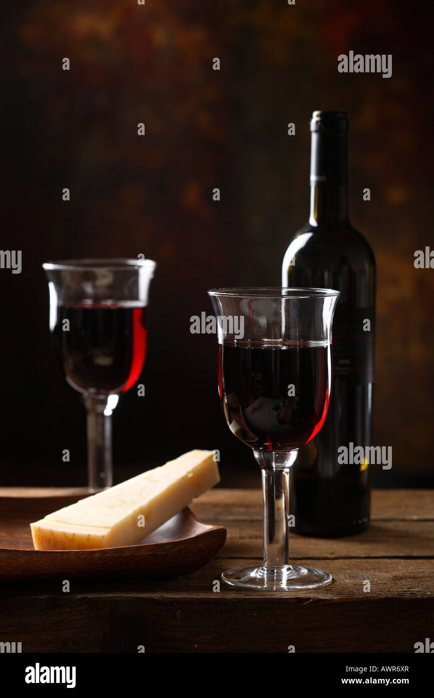 Still life with red wine and cheese Stock Photo - Alamy