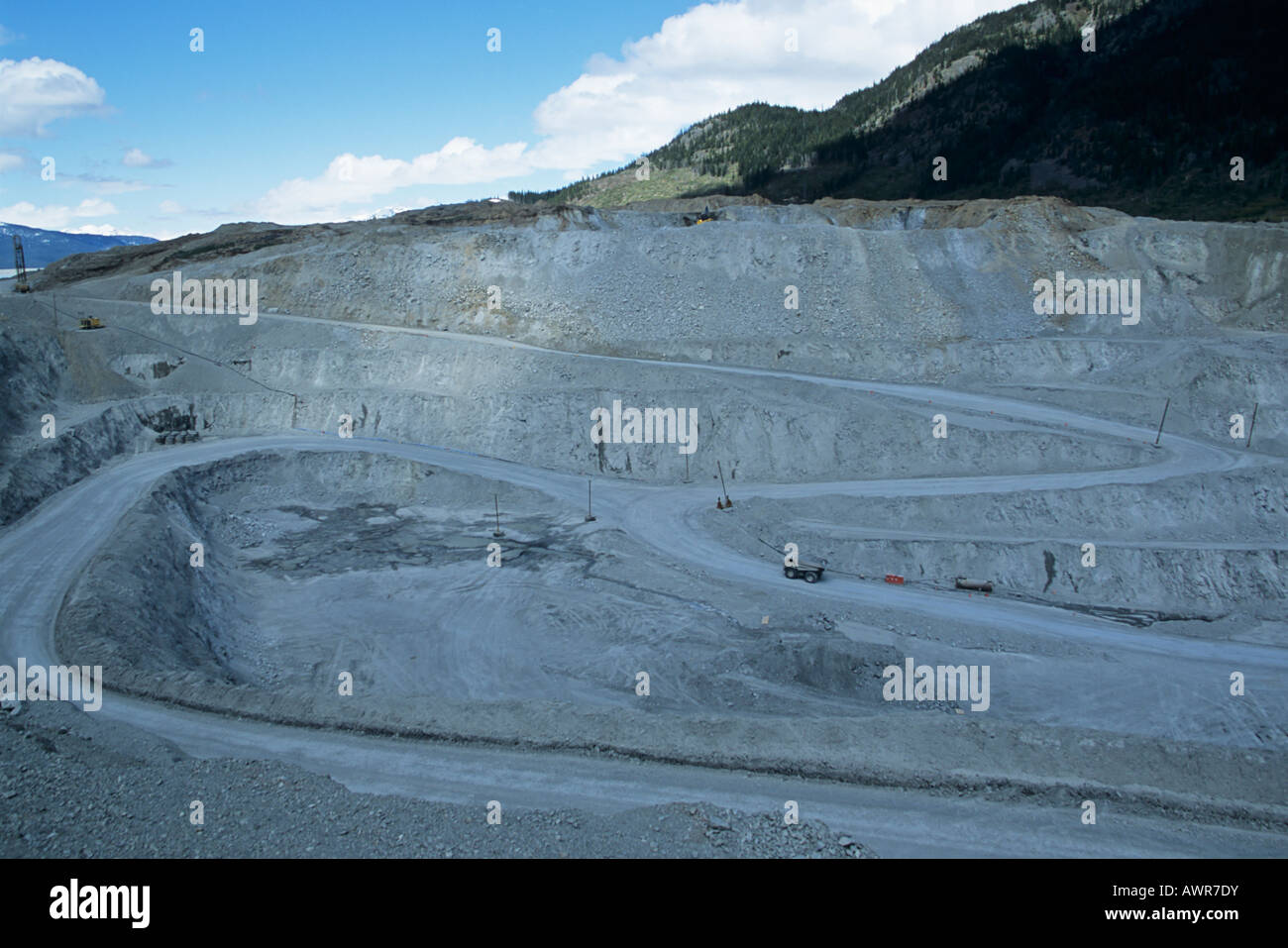 East pit at Huckleberry open pit copper mine Tahtsa lake BC Stock Photo