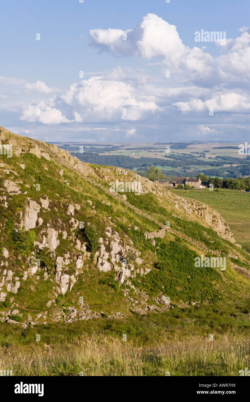 Hadrians Wall running along Highshield Crags, Steel Rigg