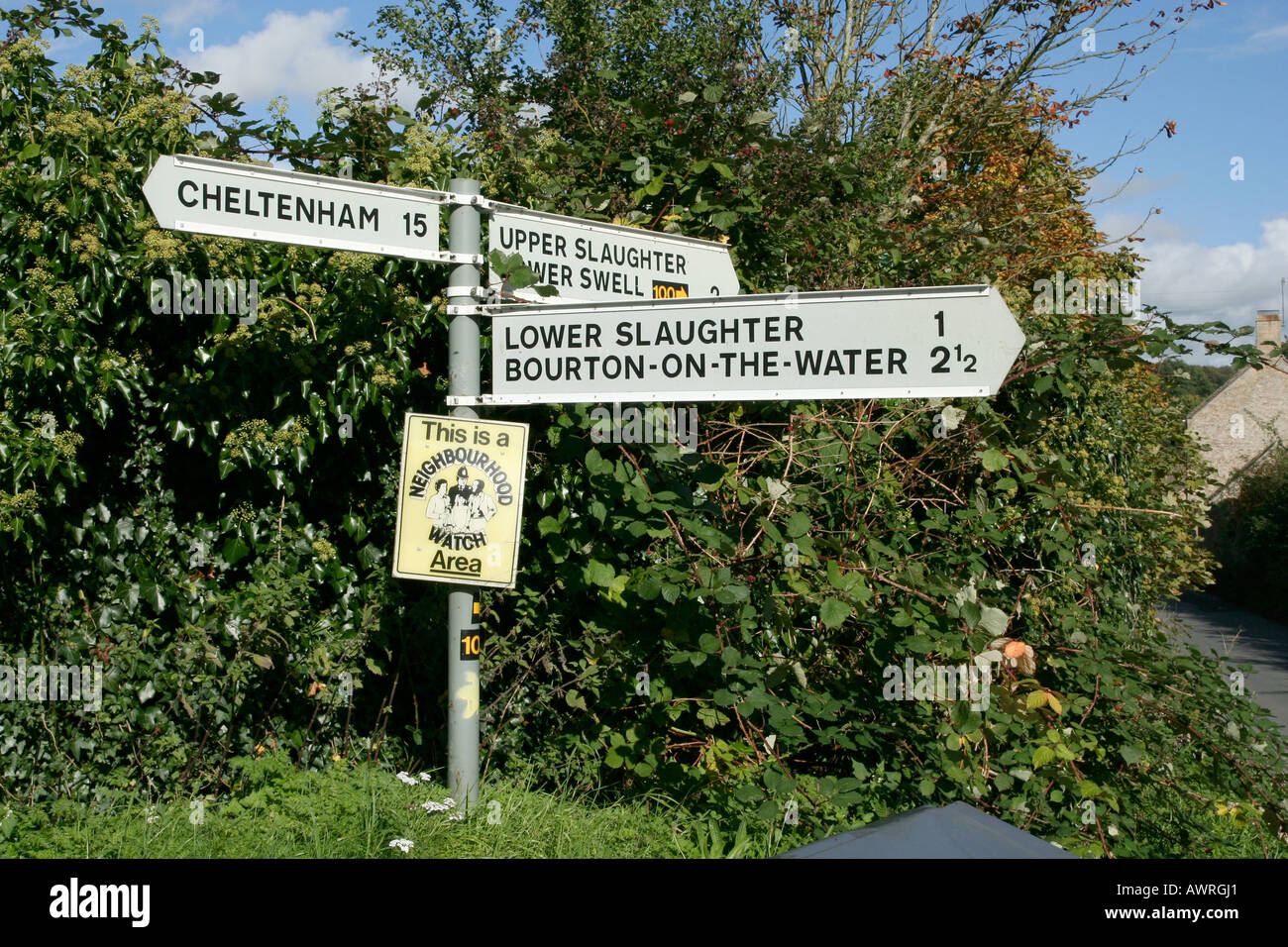 Signpost in The Cotswolds, Gloucestershire, UK Stock Photo