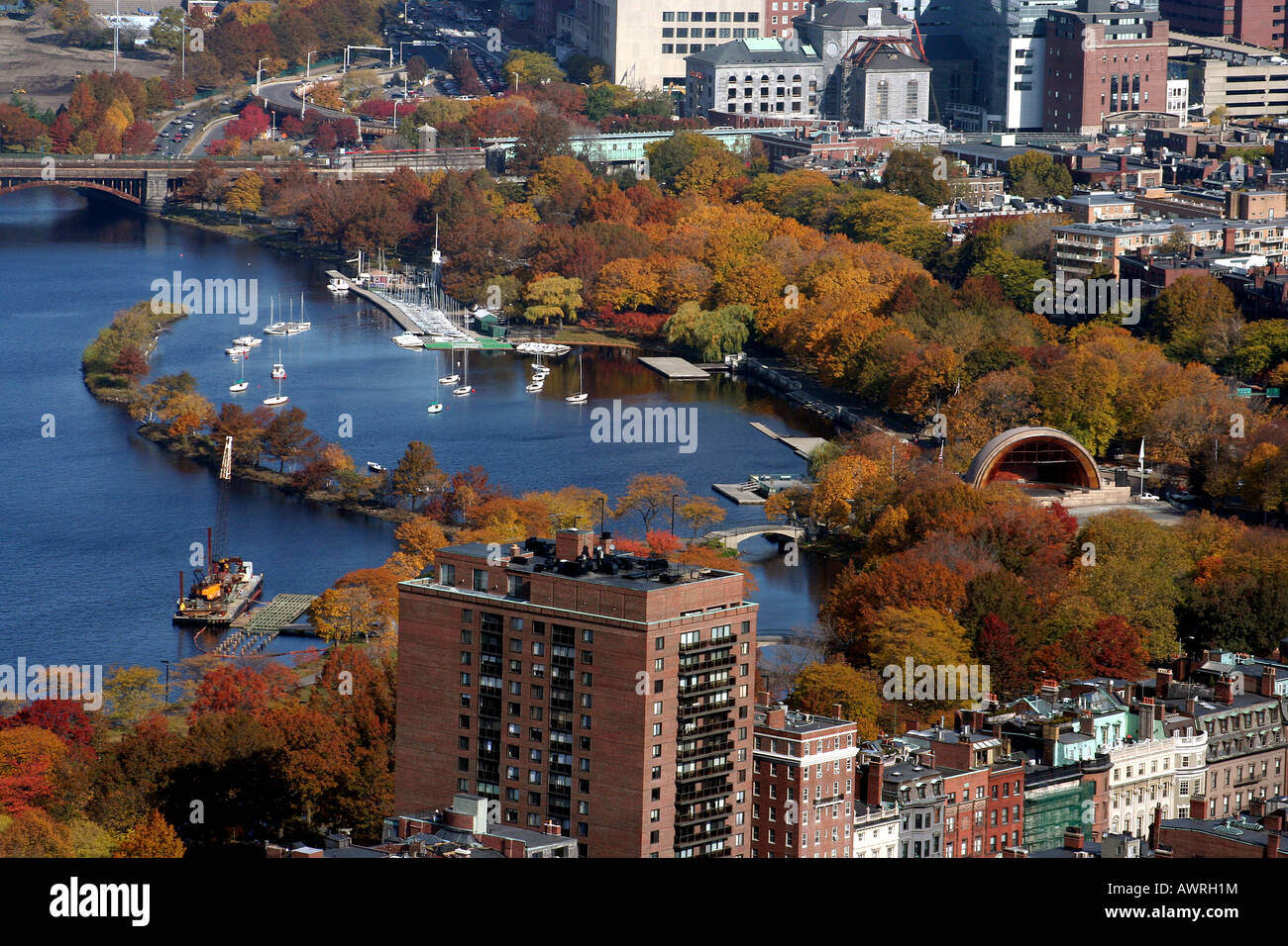 Aerial view of Hatch Shell on Boston Esplanade Boston Massachusetts