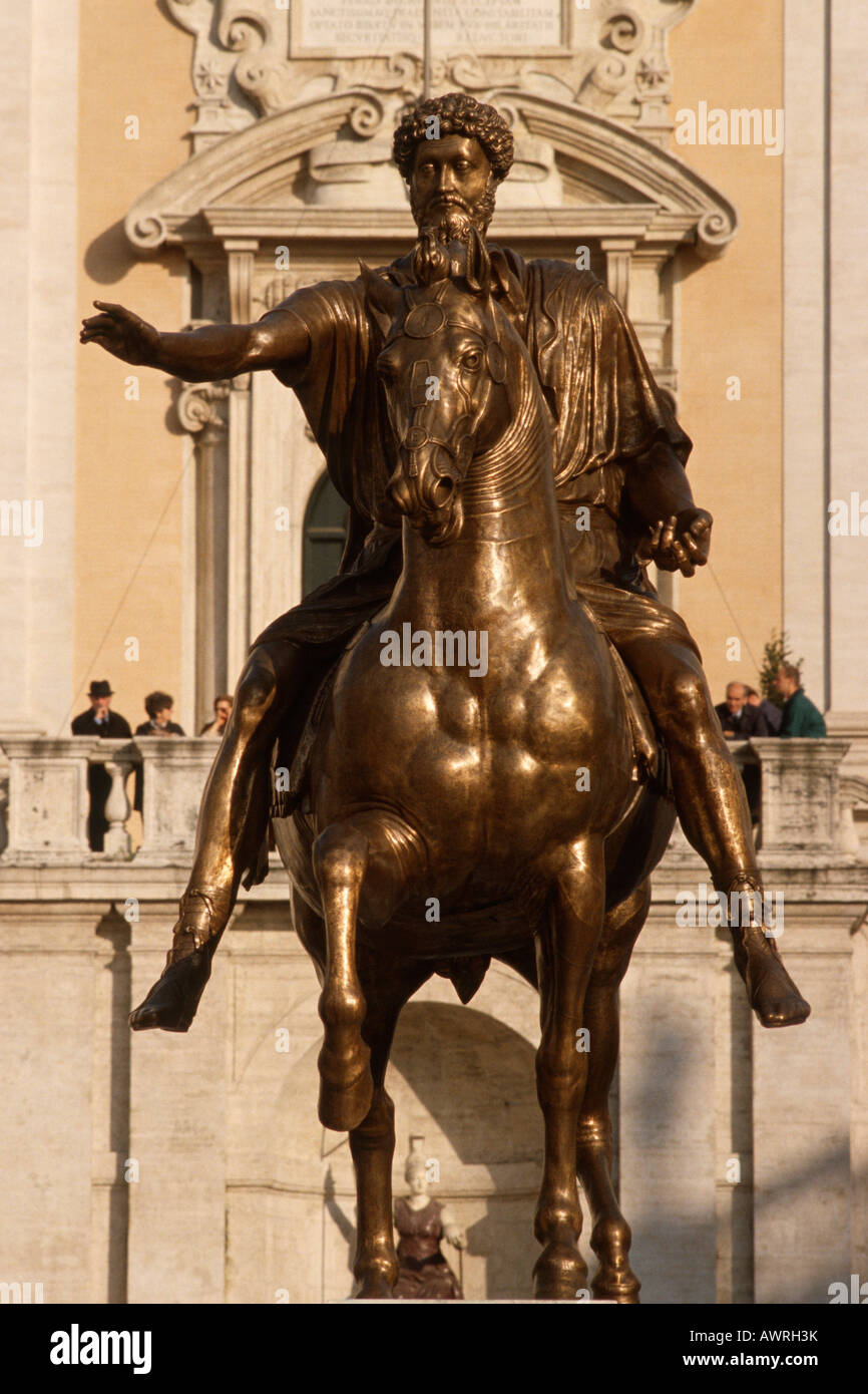 Rome Italy Equestrian statue of Emperor Marcus Aurelius on Piazza del Campidoglio Stock Photo