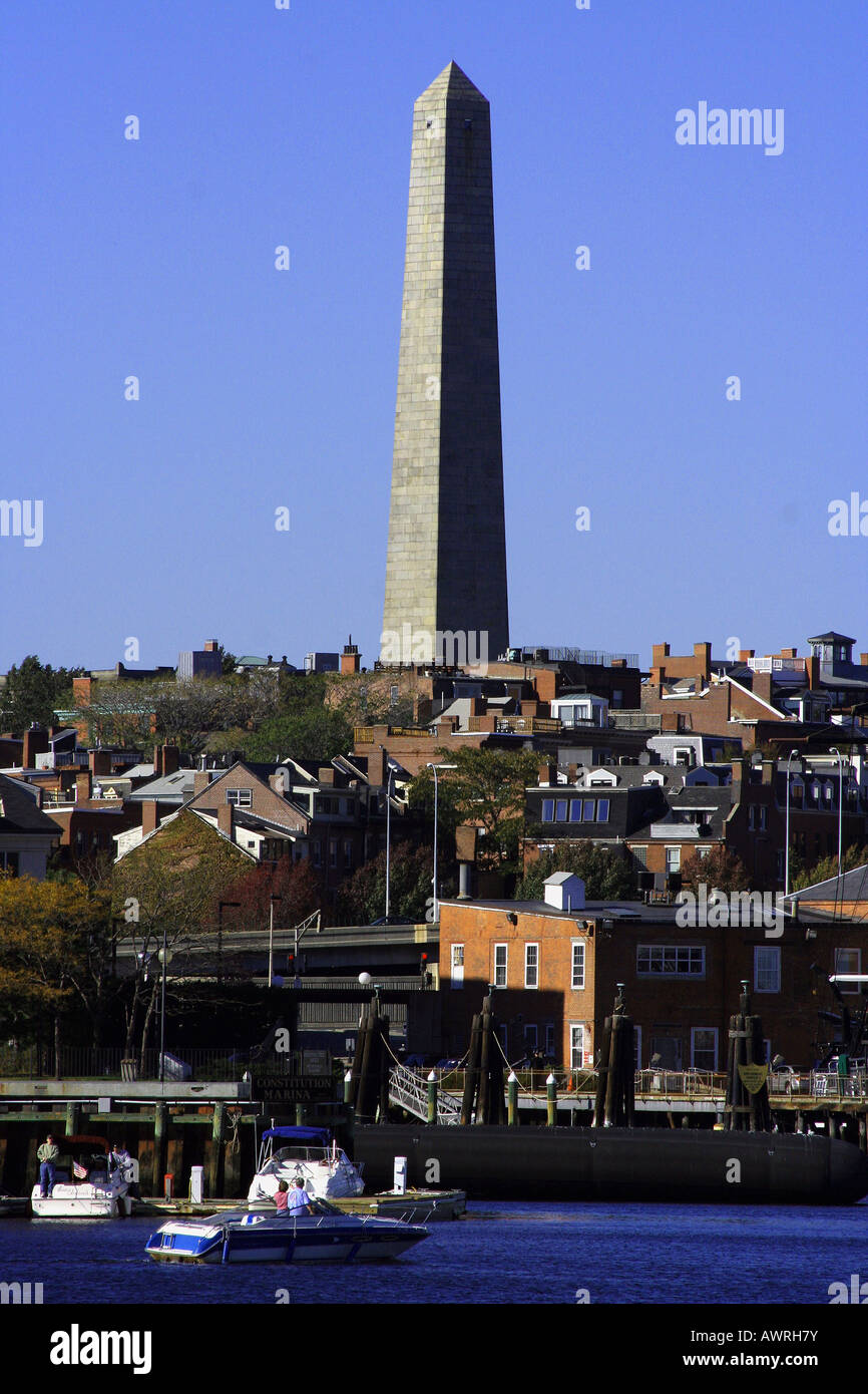 The Bunker Hill monument memorializes the Battle of Bunker Hill in the
