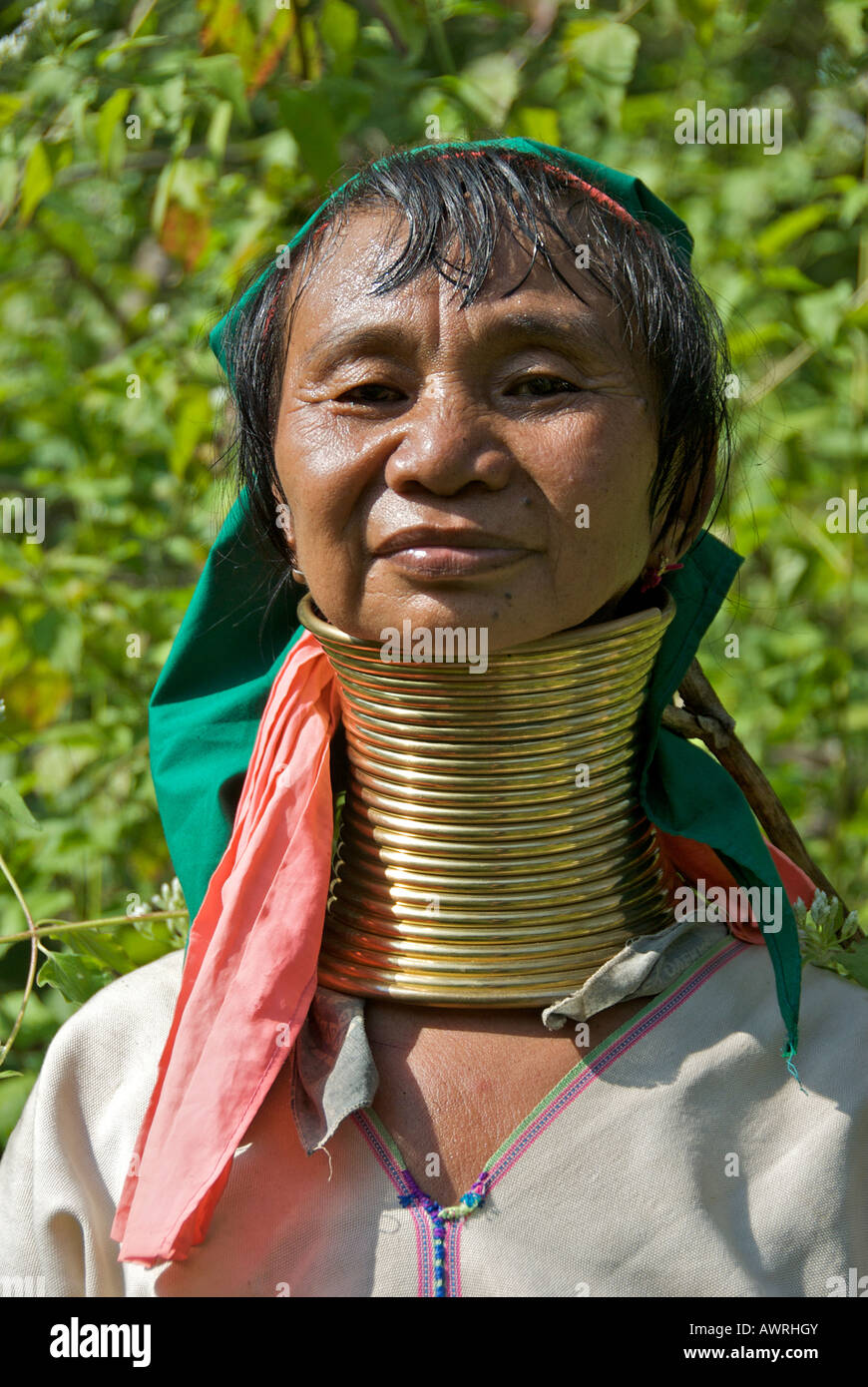 Karen Long Neck hill tribe woman Ban Huay Northern Thailand Stock Photo