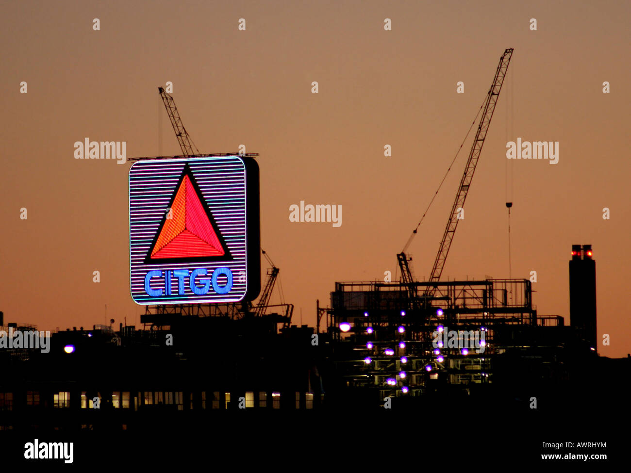 The Citgo Sign is a recognizable landmark of Kenmore Square near Fenway Park in Boston Massachusetts Stock Photo