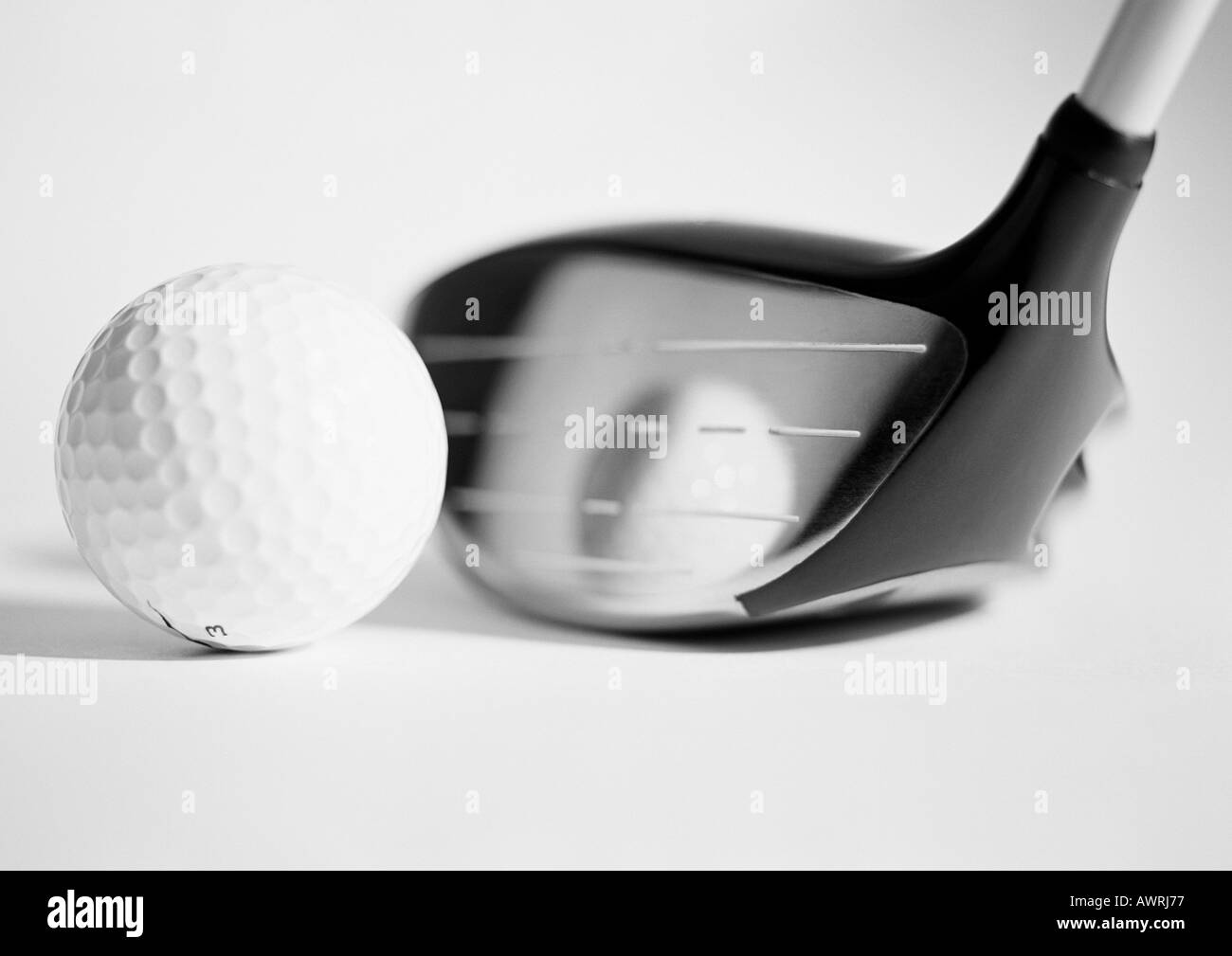 Golf club and ball, close-up, b&w Stock Photo - Alamy