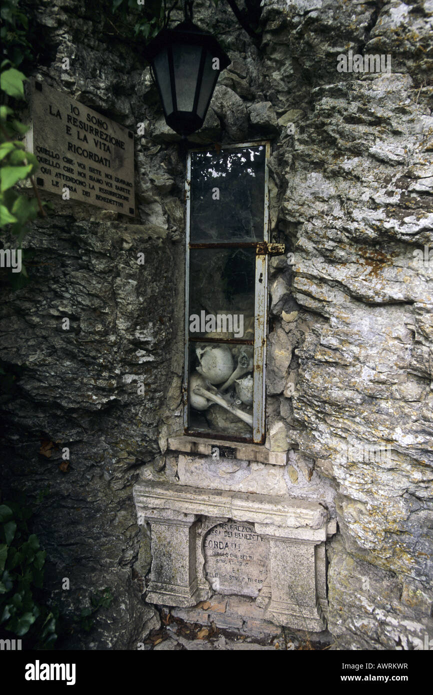 Relics of Benedictine monks in the Sanctuary of Mentorella in Italy Stock Photo