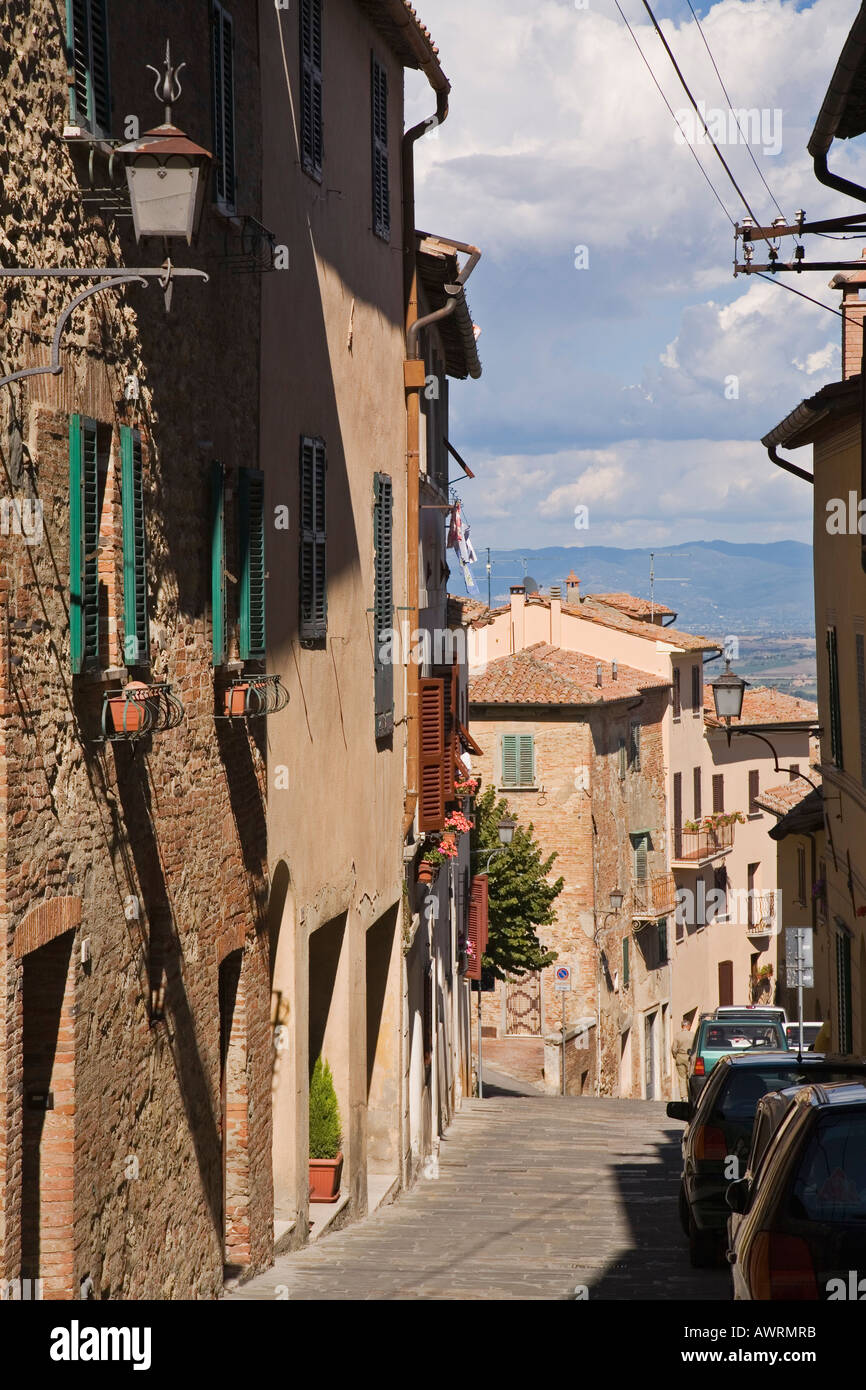 Narrow street lined with medieval houses in the hilltown village of