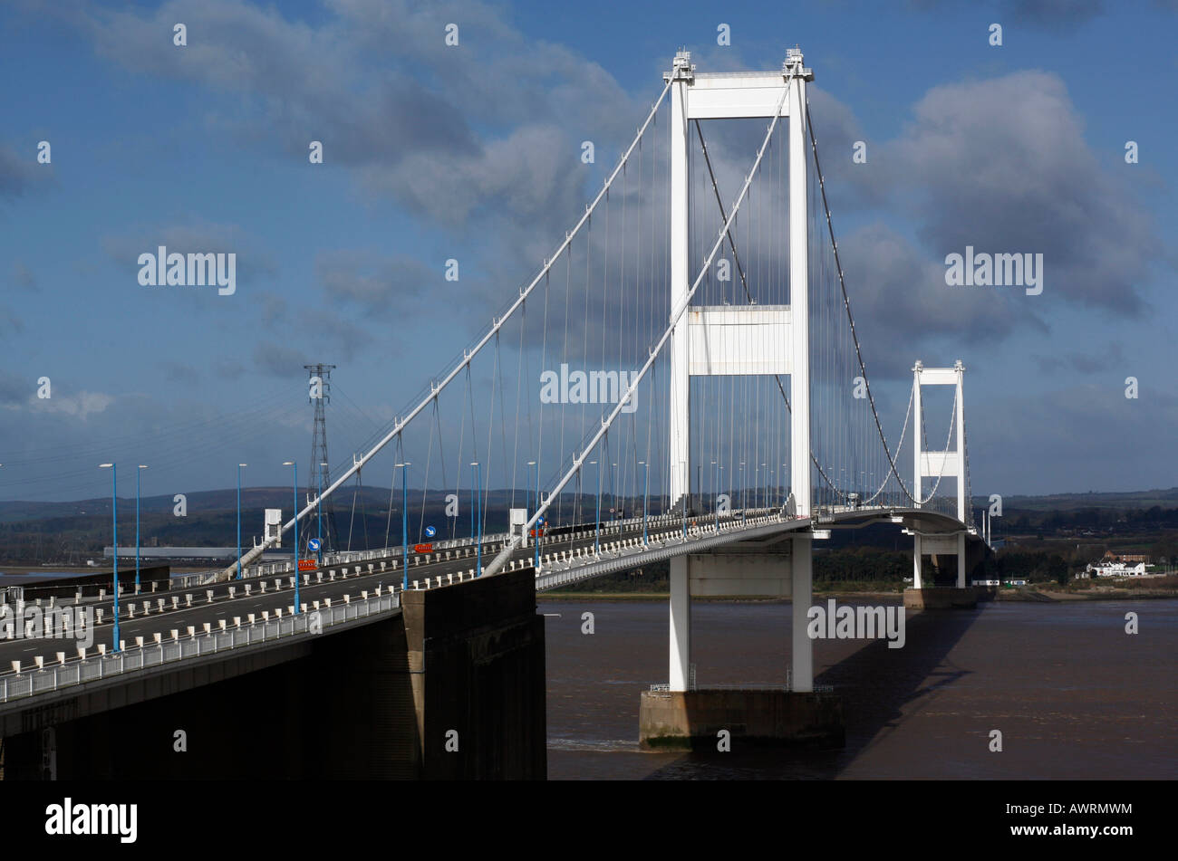 The Severn Bridge opened in 1966, looking westwards from England