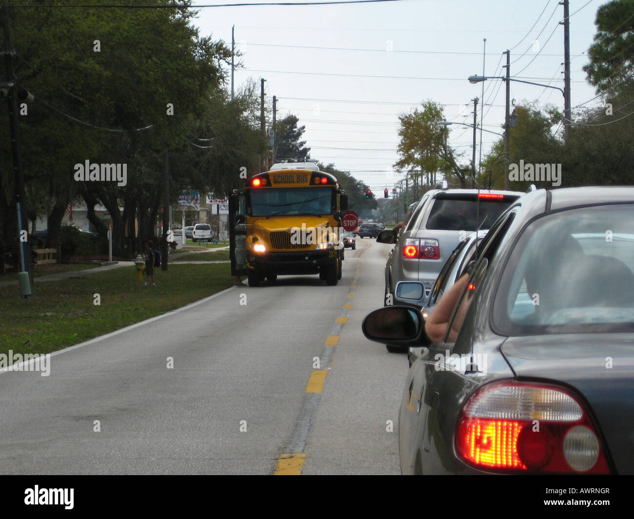 School bus Dropping off Children Stock Photo
