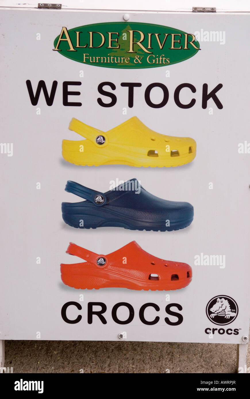 Crocs For Sale Sign outside a uk shoe shop Stock Photo