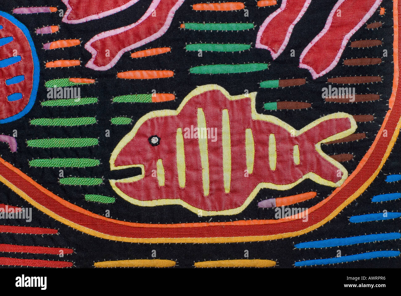 Appliqué decoration applied to blouses Molas s of the Kuna Indians San Blas Islands Panama Fish motif Stock Photo