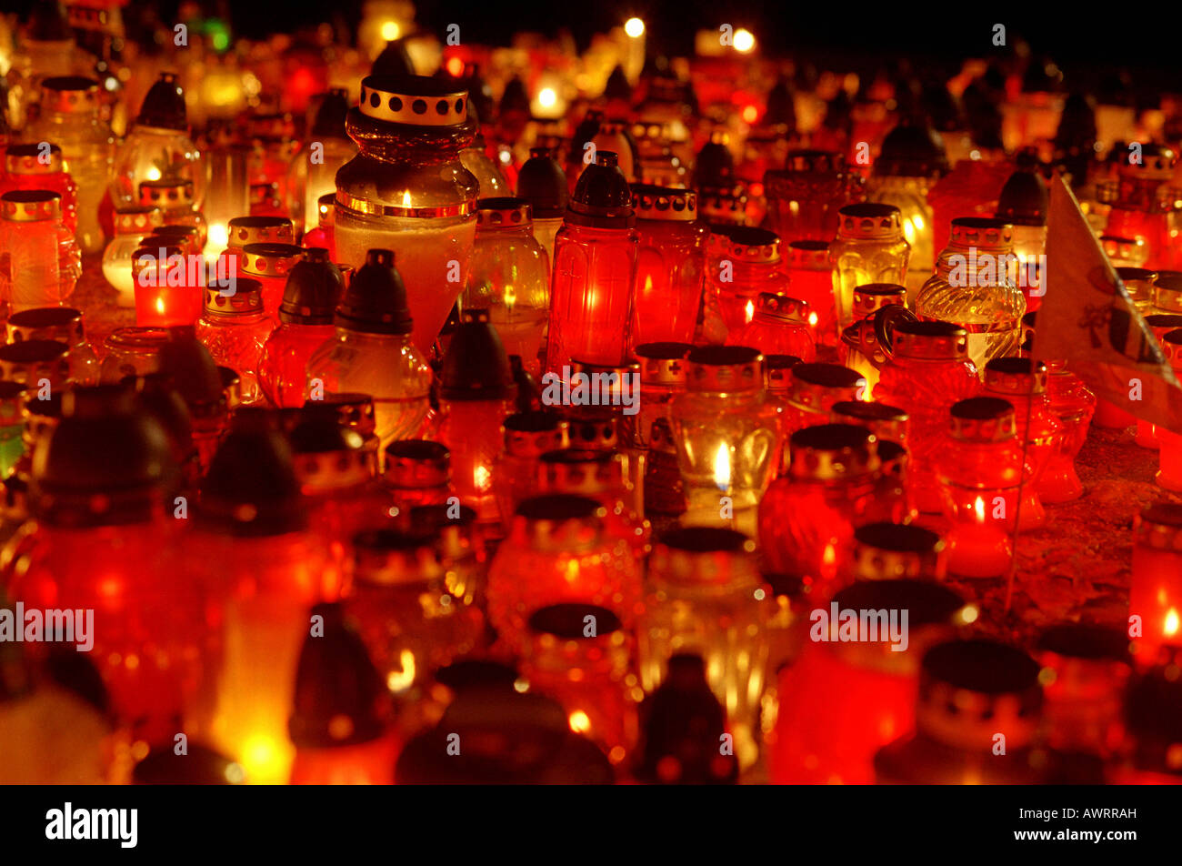 Candles lightened in memory of Pope John Paul II, Poznan, Poland Stock ...