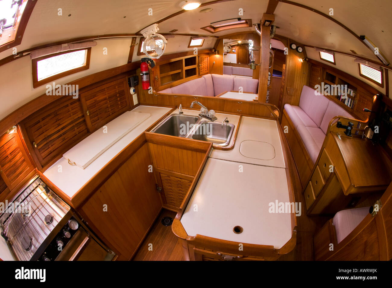 Sailboat teak Interior Stock Photo Alamy