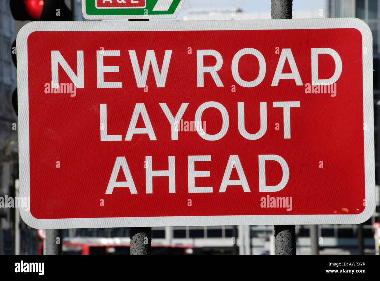 New Road Layout Ahead road sign UK Stock Photo