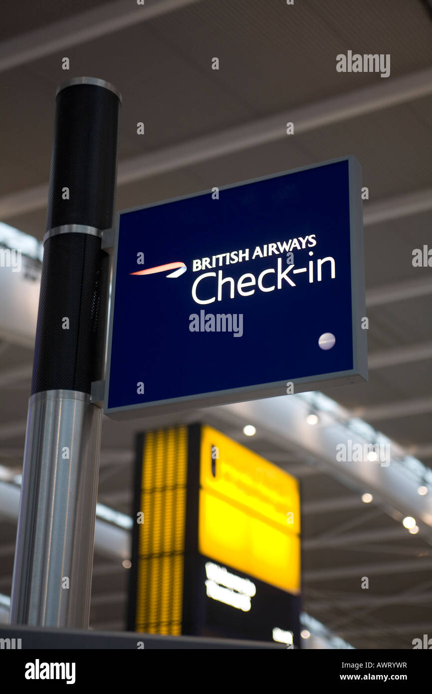 Brithish Airways check in display at London Heathrow Airport Terminal 5 Stock Photo
