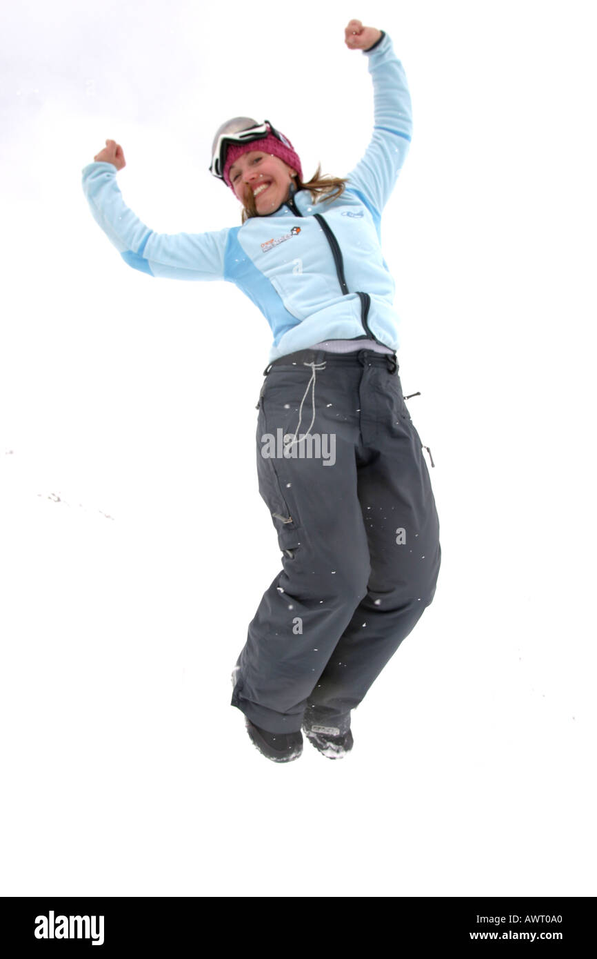 snowboarder juming for joy Stock Photo