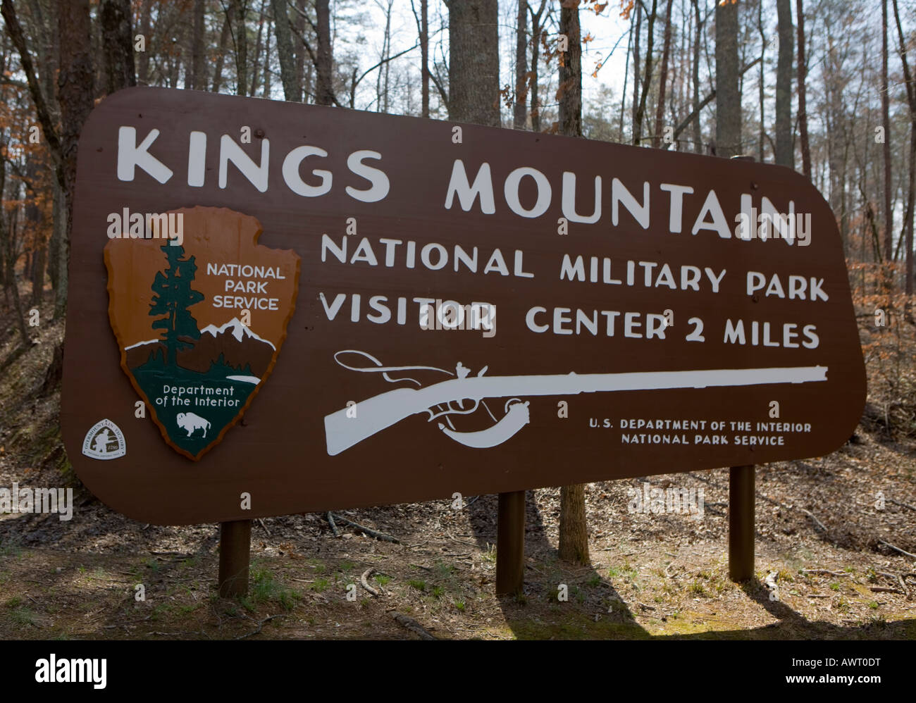 National Park Service welcome sign at the entrance to Kings Mountain National Military Park near Blacksburg South Carolina Stock Photo