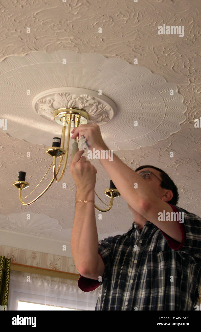 Electrician Wiring Ceiling Rose Stock Photos Electrician