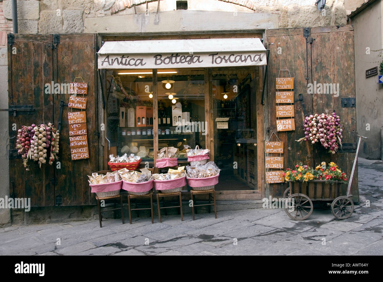 Local Tuscan produce store in Corso Italia Arezzo Tuscany Italy Stock Photo
