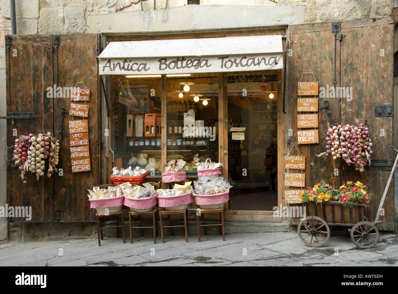 Local Tuscan produce store in Corso Italia Arezzo Tuscany Italy Stock Photo