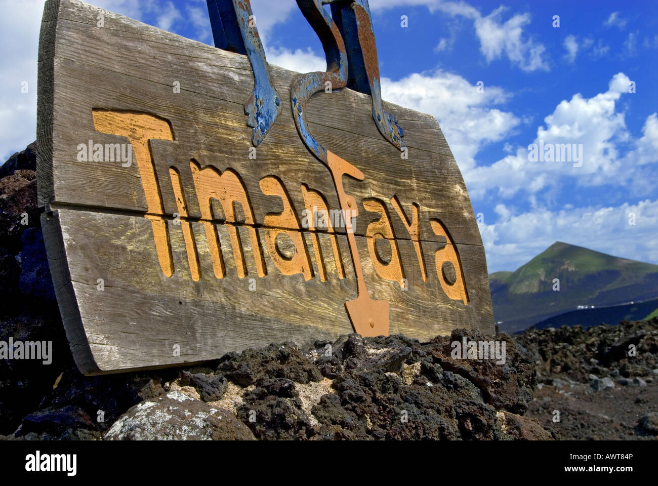 TIMANFAYA entrance rustic sign National Park Lanzarote Canary Islands