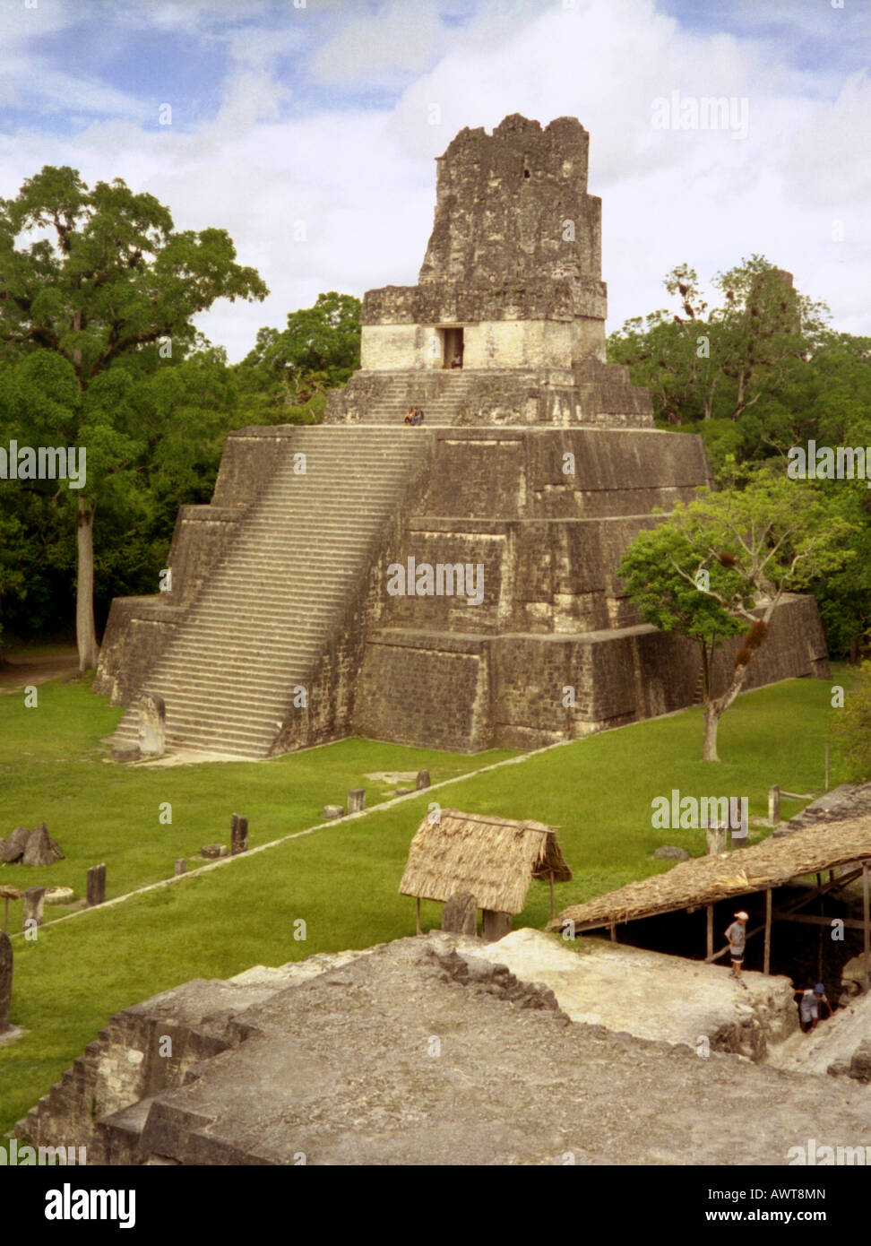Panoramic view imposing Maya stone pyramid Tikal Guatemala Central Latin America Stock Photo