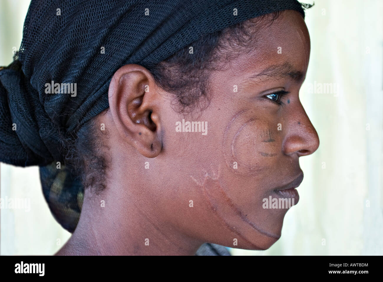 Profile of Afar girl with face beauty scars, Djibouti, Africa Stock Photo
