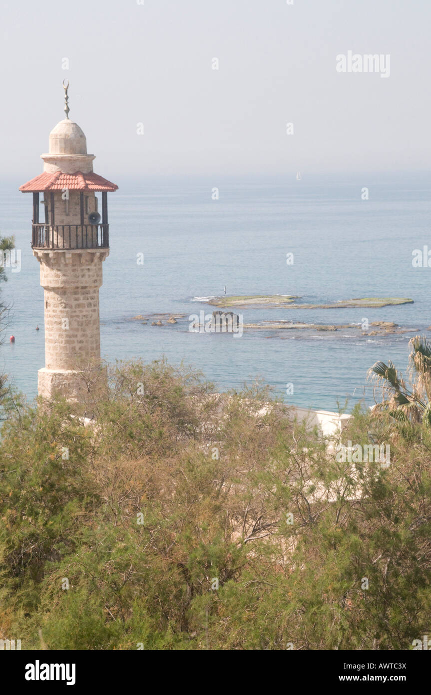 Israel Jaffa The turret of El Baher mosque and the Andromeda rock at ...