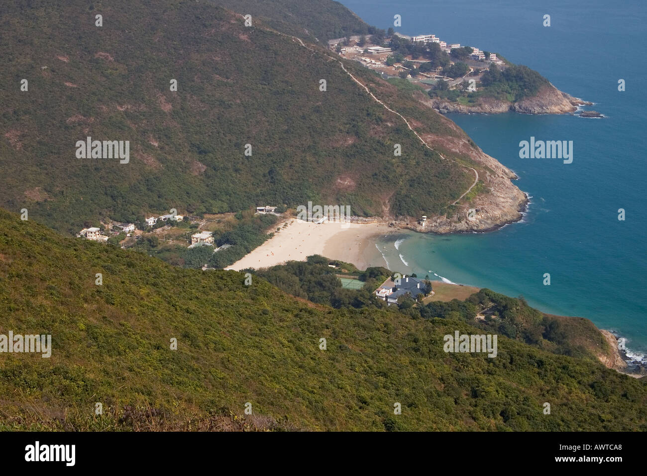 dh Tai Long Wan BIG WAVE BAY HONG KONG Coastline Shek O country park view from Dragons back footpath coast beach Stock Photo
