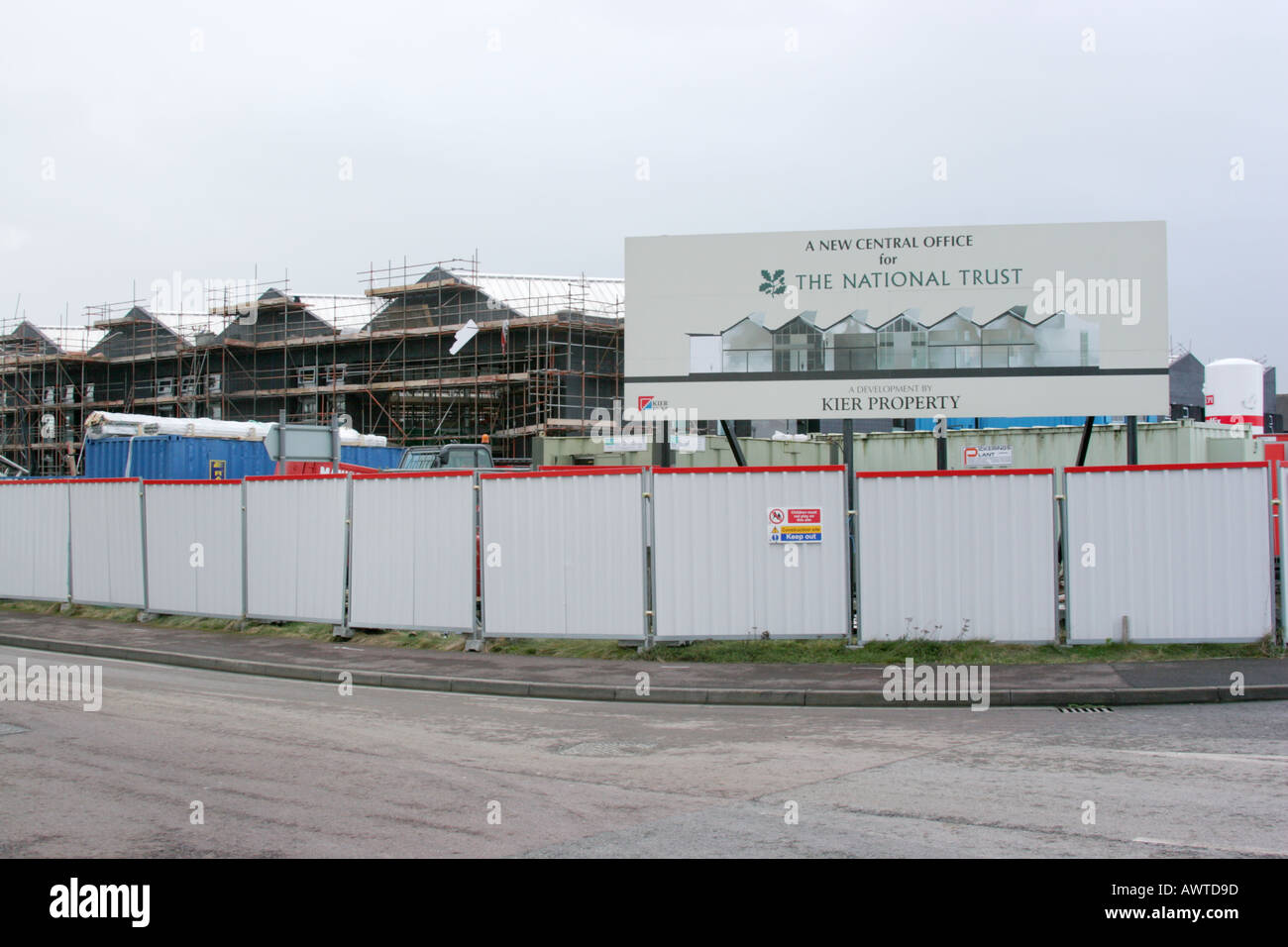 National trust headquarters under construction swindon wiltshire building site safety Kier group Taken from public road Stock Photo