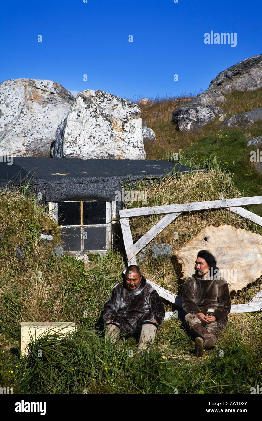 Natives wearing seal skin clothing, Nanortalik Museum, Qoornoq Island