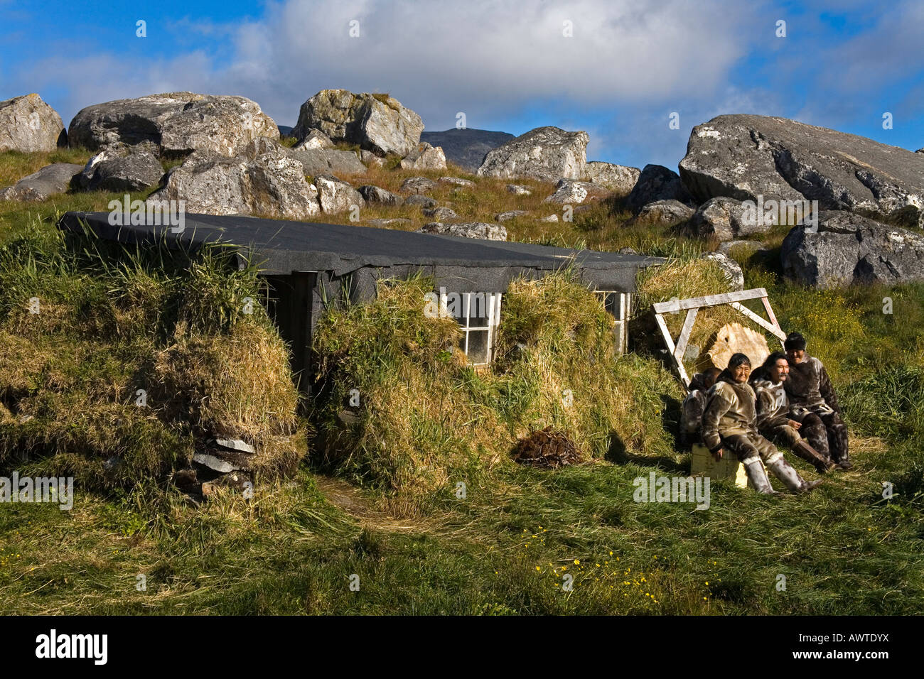 Native people wearing Seal skin clothing, Nanortalik Museum, Island of