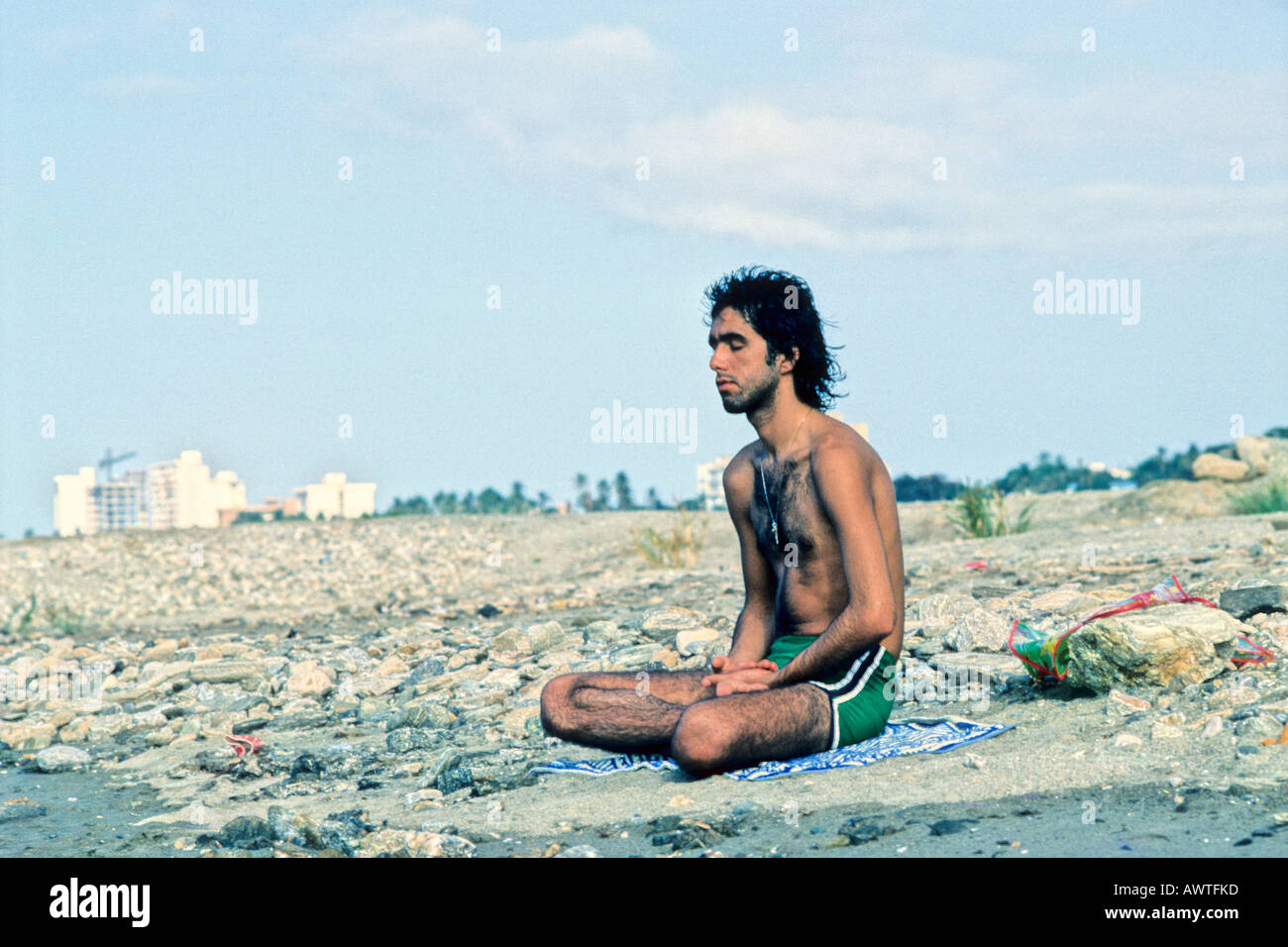 Yogi on Beach, Caracas, Venezuela Stock Photo
