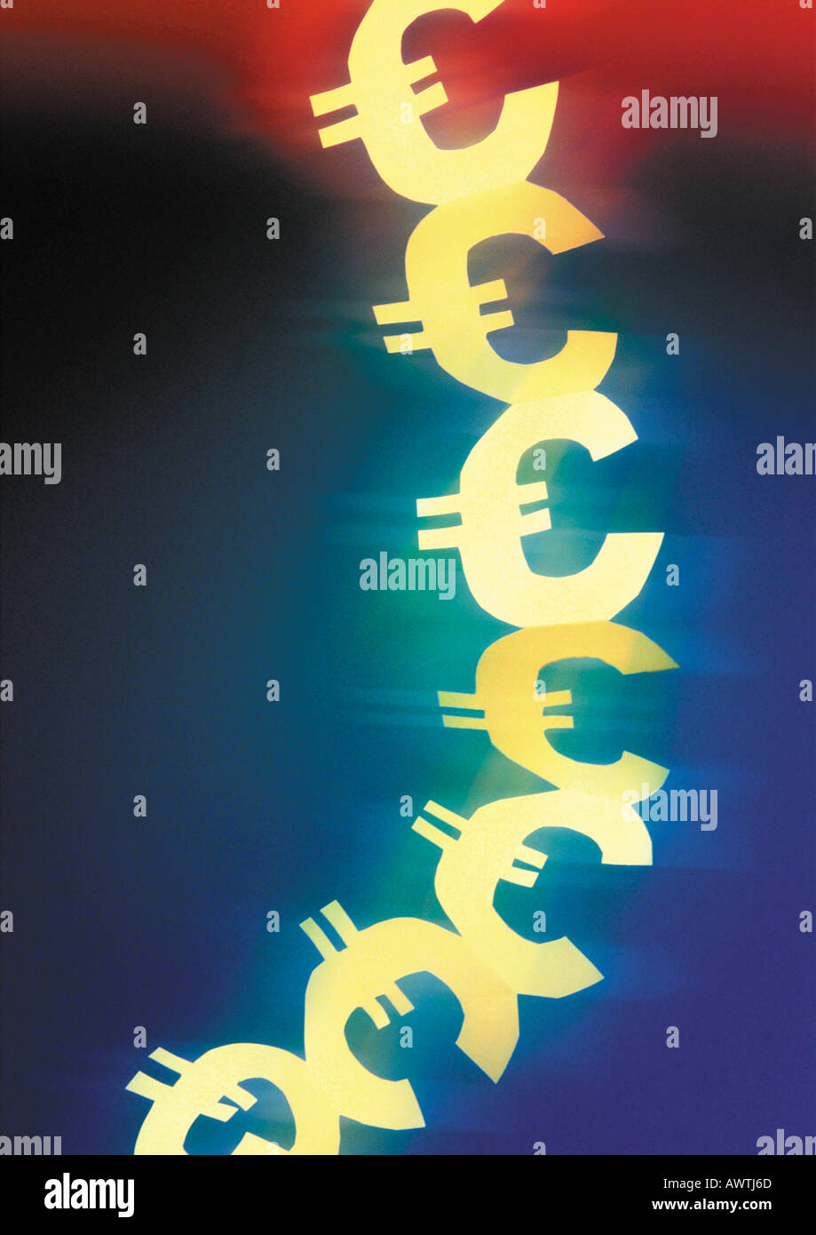 Euro signs cut out on a paper chain. Stock Photo