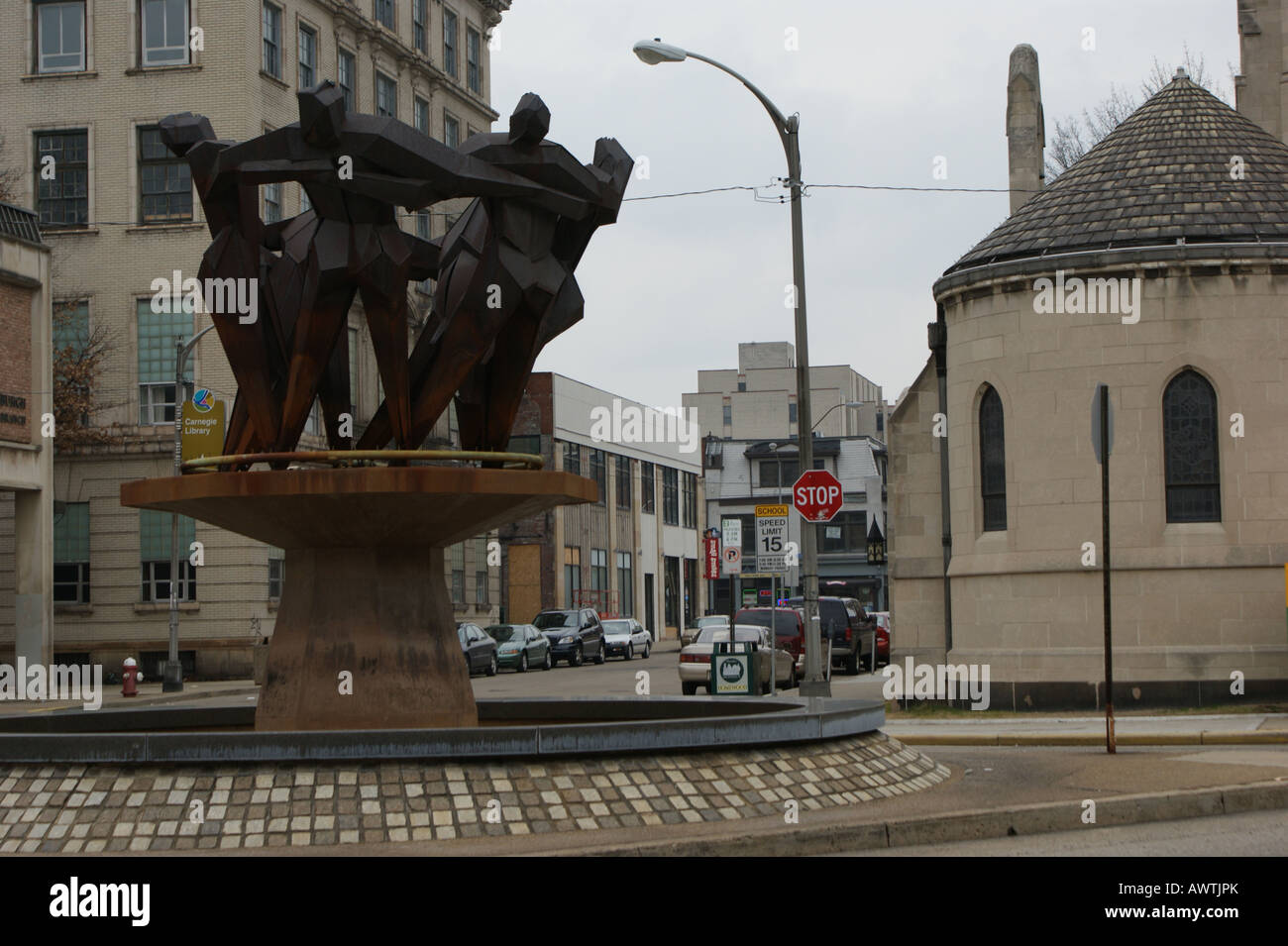 A statue of people embracing each other in East Liberty, PA. Stock Photo